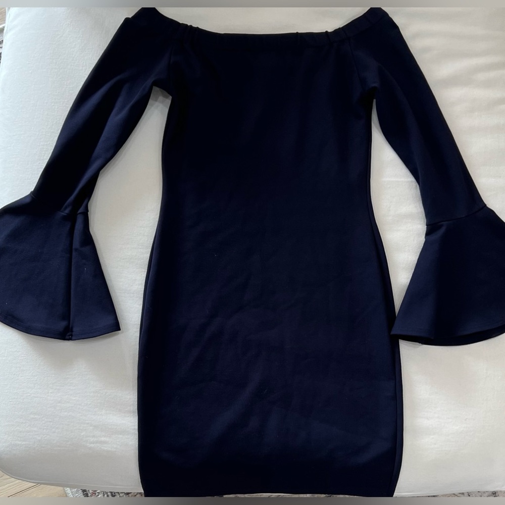 Sugar+Lips Navy Bell Sleeve Formal Dress
